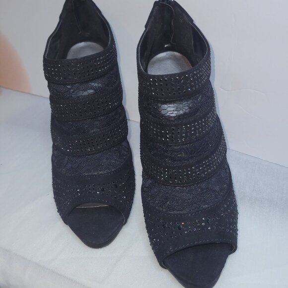 Dressy Black booties with high heels and open toe-Size 7 - Picture 2 of 7